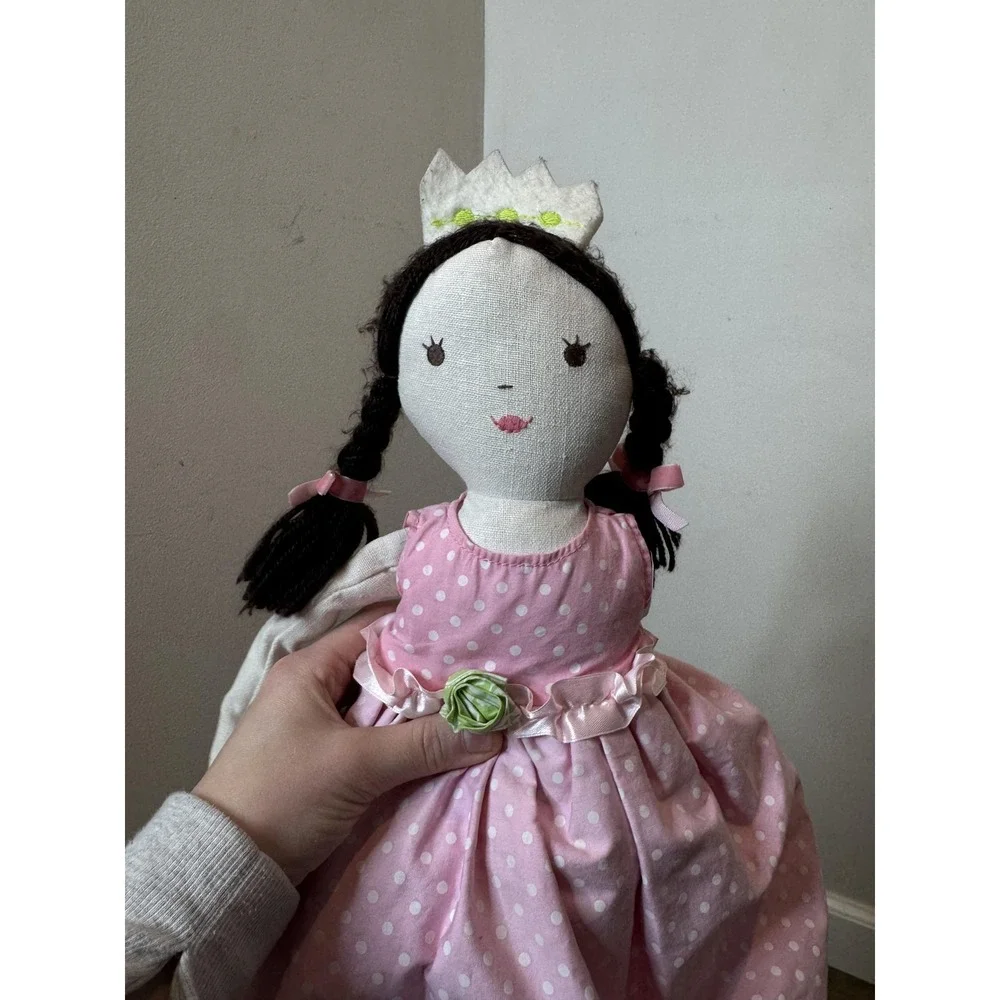 Pottery Barn‎ Kids Princess Cloth Rag Doll 30 In Pink Polka Dot Dress Brown Hair